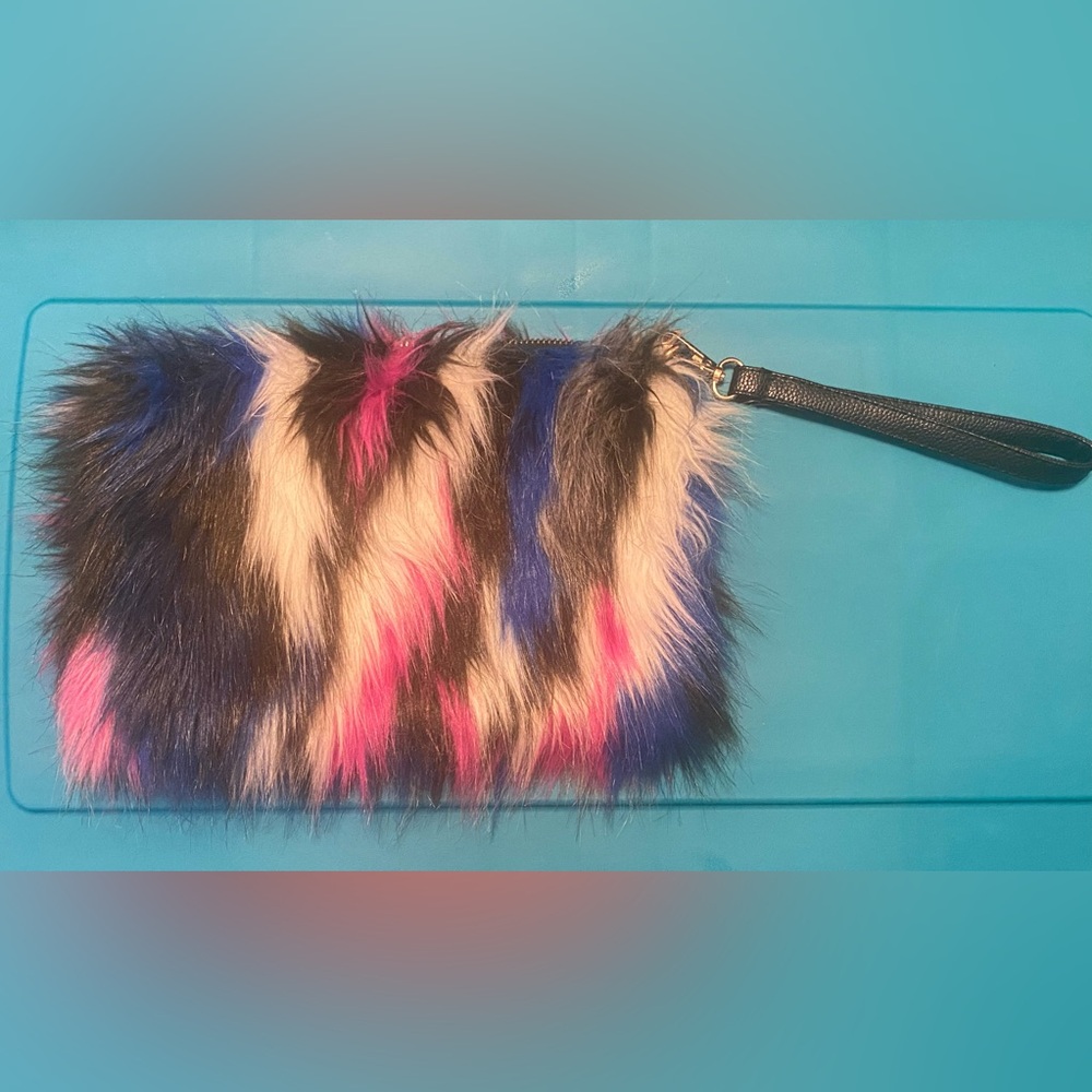Faux Fur Multi-Colored Wristlet Clutch Purse